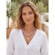 Tılsım Accesories Pembe Boncuk-Gold Kolye 50 cm
