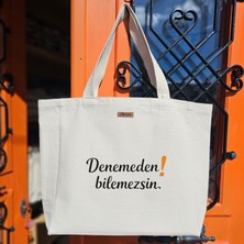 Bumudur Aksesuar Denemeden Bilemezsin Rüzgar Gülü Tasarımı Baskılı Naturel Kanvas Bez Çanta Sap Beyaz Cırt Cırtlı Suluk Tutuculu