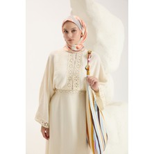 QEF Desenli Twill Eşarp Floral Mercan