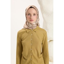 QEF Desenli Twill Eşarp Leaf Bej