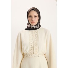 QEF Desenli Twill Eşarp Bambi Kahve