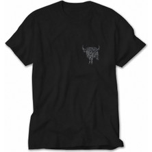Wakha Erkek Boğa Burcu Botanik Tasarım T-Shirt Baskısı - Siyah