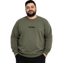 Battal Moda Erkek Büyük Beden Haki Iki Iplik Techno Sweatshirt 5xl-6xl-7xl-8xl