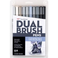 Tombow ABT Dual Brush Pen Grafik Kalemi 10'lu Set - Grayscale