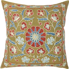Soho Antiq Luna Ipek Işlemeli Haki Kırlent 50X50 cm