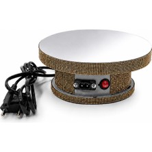 Stand Market Gold Sarı Taşlı Aynalı Elektrikli Döner Stand 18 cm – Motorlu Ürün Sergileme Standı