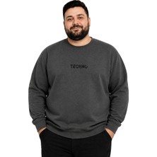 Battal Moda Erkek Büyük Beden Antrasit Iki Iplik Techno Sweatshirt 5xl-6xl-7xl-8xl