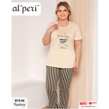 Büyük Beden Big Cups Çizgili Kadın Pijama Takımı