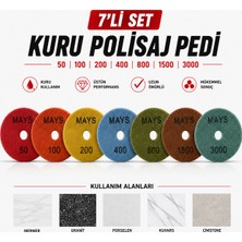 Mays 7'li Kuru Polisaj Pedi Seti – 50 / 100 / 200 / 400 / 800 / 1500 / 3000 No | 100 mm Mermer Granit Porselen Kuvars Çimstone Parlatma Pedi