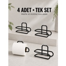 Duvara Yapışkanlı Wc Kağıtlık Siyah Metal 4 Adet Tuvalet Kağıdı Rulo Askısı - Lisinya