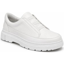 Beskar Beyaz Cilt Lastikli Erkek Ayakkabı - Bağcıksız Pratik Kolay Temizlenen Minimalist Günlük Sneaker Kb 703