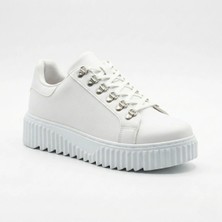 Beskar Beyaz Çengel Detaylı Unisex Sneaker - Bilekli Rahat Kalıp Günlük Spor Ayakkabı BA0505