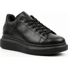 Beskar Tam Siyah Desenli Deri Erkek Sneaker - Siyah Tabanlı Hafif Yapı Spor Ayakkabı BA0547