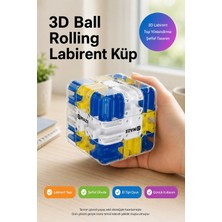 Toyfest 3D Labirent Küp Zeka Oyunu Top Yönlendirme Şeffaf El Tipi Beceri Oyuncağı Maze Mavi Sarı 6,9 cm