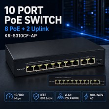 Karer KR-S310CF-AP 8+2 Port 10/100 Mbps Poe Switch – 8 Poe + 2 Uplink, Vlan Destekli