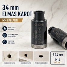 Xerk 34 mm Porselen Elmas Karot M14 – Seramik Fayans Delme Panç Ucu 10 mm Elmas Segment
