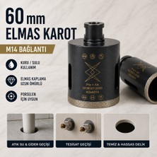 Xerk 60 mm Porselen Elmas Karot M14 – Seramik Fayans Delme Panç Ucu 10 mm Elmas Segment