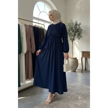 Maşuka Bürümcük Kumaş Bel Büzgülü Peplum Üst ve Maksi Etekli Şık ve Rahat Tesettür Ikili Takım