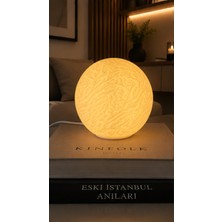 Dekoratif Masa Lambası Frond Glax | Beyaz Yaprak Dokulu Küre Abajur | Modern Gece Lambası | Komodin ve Çalışma Masası Aydınlatması | E27 LED Ampul Dahil