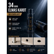 Xerk 34 mm Granit Elmas Karot M14 – Doğal Taş Kuvars Çimstone Beton Delme Panç Ucu 10 mm Elmas Segment