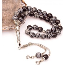 Taş Sandığı Obsidyen Taşı Tesbih - 8 mm / Kar Tanesi Obsidyen