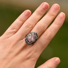 Taş Sandığı Pembe Kuvars Taşı Yüzük - Ayarlamalı