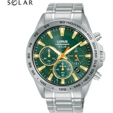 Lorus RZ505AX9 Solar Çelik Gri Yeşil Kadran 10 Atm 44 mm Erkek Kol Saati