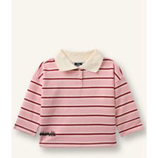 DeFacto %100 Pamuk Disney Mickey & Minnie Polo Yaka Çizgili Sweatshirt Kız Bebek I2158A526AU