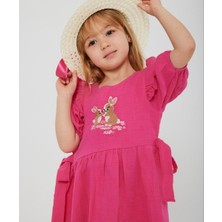 Dereff Tavşan Nakışlı Muslin Elbise 4-5 Yaş