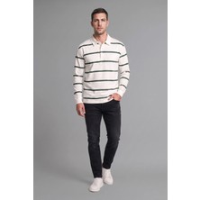 DeFacto %100 Pamuk Relax Fit Çizgili Polo Yaka Uzun Kol Sweatshirt H5038AX26AU