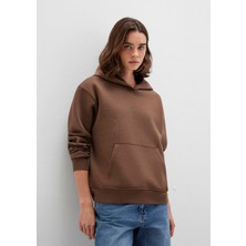 Mavi Kapüşonlu Kahverengi Basic Sweatshirt 167299-81959