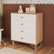 Bimossa N3010 Bunny Sepet-Beyaz 70 Cm, 4 Çekmeceli Yüksek Ayaklı Çocuk Odası Şifonyeri