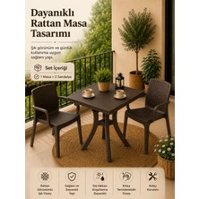 Yognetic Rattan Bahçe & Balkon Masa Sandalye Seti | 70X70 cm Kare Masa + 2 Sandalye
