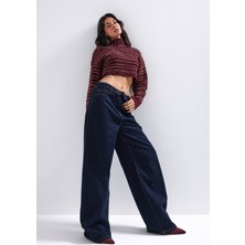 It's Basic Kadın Indigo Selvedge 7W6-50 Straight Fit Kemer Detaylı Denim Jean
