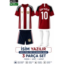 Yensa Futbolcu Isim ve Numarası Basılır Kırmızı Beyaz Çocuk Futbol Forması Takımı 3 Parça Çorap Hediyeli