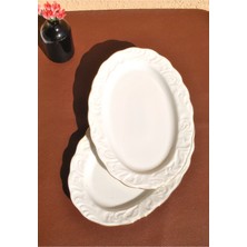 Qualitev 2 Adet Porselen Yaldızlı Orta Boy Kayık Tabak 23 cm Meze Sunum Tabağı