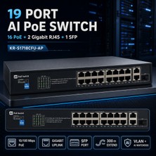 Karer KR-S1718CFU-AP 19 Port Aı Poe Switch – 16 Poe, 2 Gigabit RJ45 Uplink ve 1 Sfp