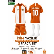 Yensa Futbolcu Isim ve Numarası Basılır Turuncu Beyaz Çocuk Futbol Forması Takımı 3 Parça Çorap Hediyeli