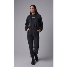 Defy's Kadın Kapüşonlu Baskılı Crop 2 Iplik Alt Üst Eşofman Takımı