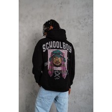 Tarz Yeri Erkek 3 Iplik Pamuklu Kapüşonlu Baskılı Cepli Oversize Sweatshirt Hoodie - Siyah