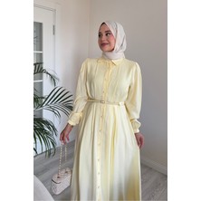 Salisburys Molly Nelly Kadın Düğmeli Kemerli Zarif Uzun Elbise