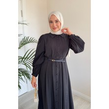 Salisburys Molly Nelly Kadın Düğmeli Kemerli Zarif Uzun Elbise