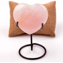 Taş Sandığı Pembe Kuvars Taşı Kalp Kütle - Metal Standlı