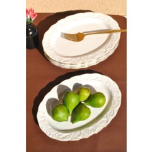 Qualitev 6 Adet Porselen Yaldızlı Orta Boy Kayık Tabak 23 cm Meze Sunum Tabağı