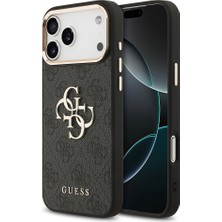 iPhone 18 Pro Max Kılıf Guess Lisanslı Gold Çerçeveli Metal Büyük 4g ve Yazı Logolu Kapak Siyah
