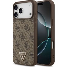 iPhone 18 Pro Max Kılıf Guess Lisanslı M-Safeli Taşlı Üçgen Logo 4g Desenli Strass Kapak Kahverengi