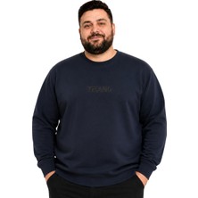 Battal Moda Erkek Büyük Beden Lacivert Iki Iplik Techno Sweatshirt 5xl-6xl-7xl-8xl
