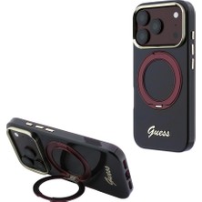 iPhone 18 Pro Kılıf Guess Lisanslı M-Safeli Dönebilen Standlı Metal Yazı Logolu Silikon Kapak Bordo