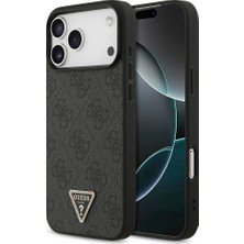 iPhone 18 Pro Max Kılıf Guess Lisanslı Pu Deri Taşlı Üçgen Logo 4g Desenli Strass Kapak Siyah