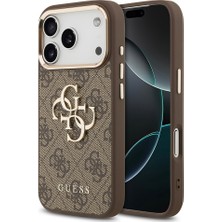 iPhone 18 Pro Max Kılıf Guess Lisanslı Gold Çerçeveli Metal Büyük 4g ve Yazı Logolu Kapak Kahverengi